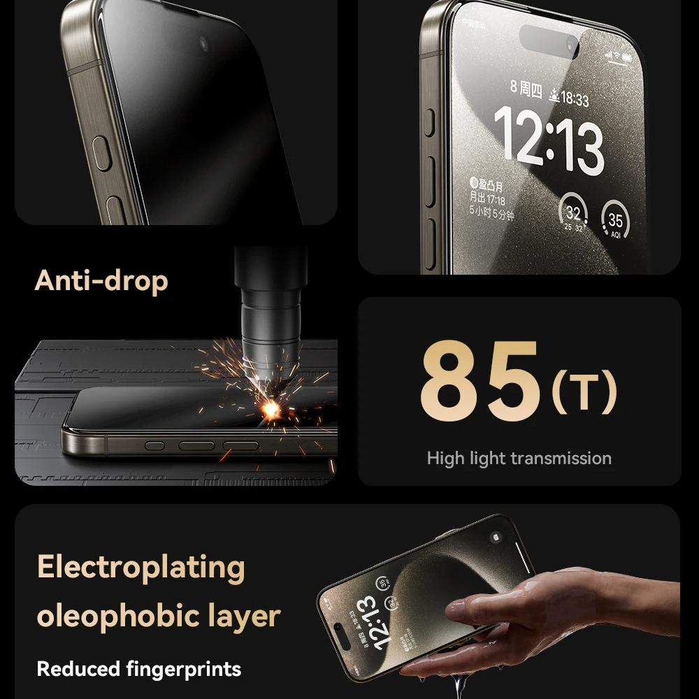 Premium Privacy Screen Protector Tempered Glass with Anti-Spy Filter, Anti-Fingerprint & Anti-Scratch Protection, Easy-Install Frame, Shatter-Resistant Film