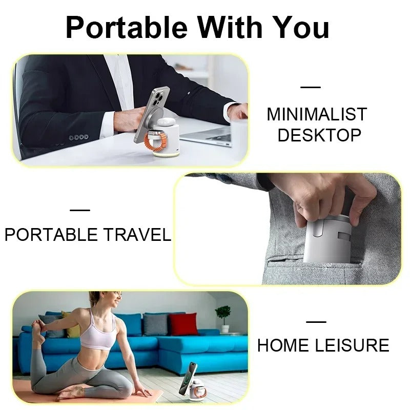 Premium Qi2 Wireless Charging Station, 15W Magnetic Fast-Charge Dock for Phone, Watch & Earbuds with Foldable Stand and Night Light