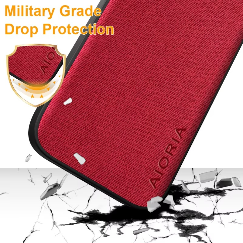 Premium Shockproof iPhone Case — Textile Leather Anti-Fingerprint Dustproof Cover with Non-Slip Grip and Scratch-Resistant Hard Back
