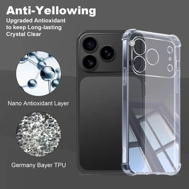 Premium Transparent iPhone Case — Shockproof Clear PC+TPU Cover with Corner Protection, Anti-Scratch, Slim Protective Shell