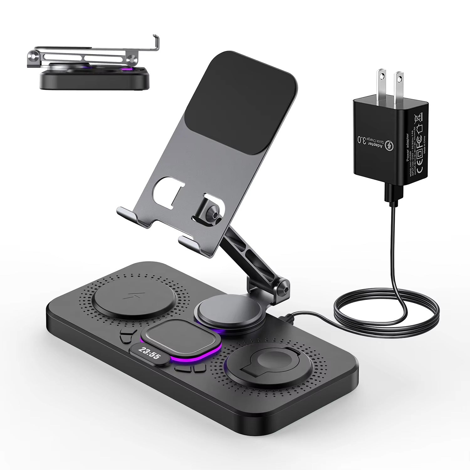 Premium iPhone 4-in-1 Foldable Wireless Charging Station, 15W Magnetic Fast-Charge Stand for Phone, Watch & Earbuds with LED Indicator