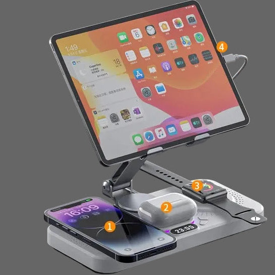 Premium iPhone 4-in-1 Foldable Wireless Charging Station, 15W Magnetic Fast-Charge Stand for Phone, Watch & Earbuds with LED Indicator