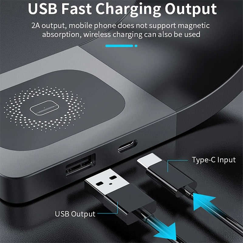 Premium iPhone 4-in-1 Magnetic Wireless Charging Station, 15W Fast-Charge Metal Stand for Phone, Watch & Earbuds with LED Indicator