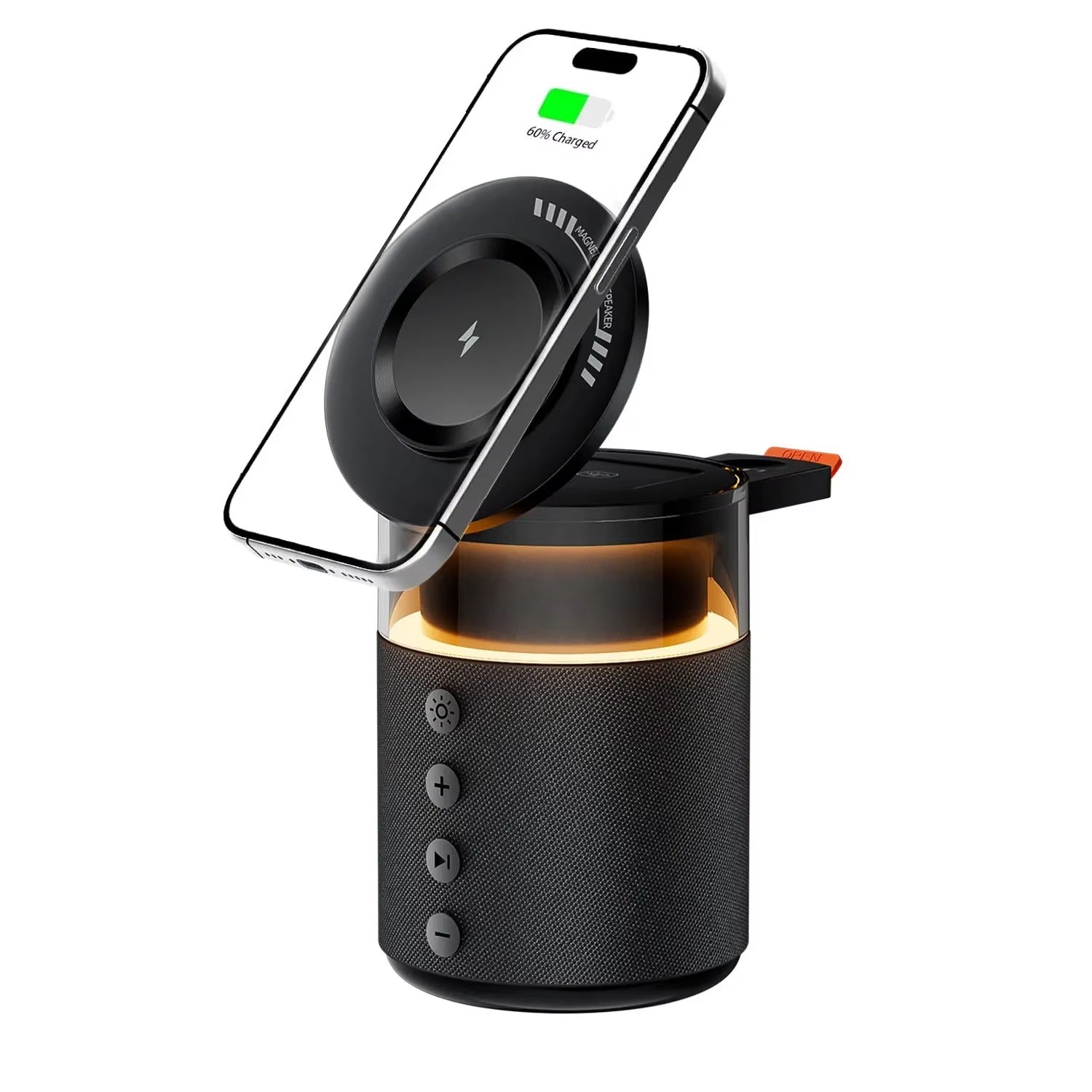 Premium iPhone 5-in-1 Magnetic Wireless Charging Station, 15W Fast-Charge Stand with Bluetooth Speaker, Night Light & Multi-Device Support