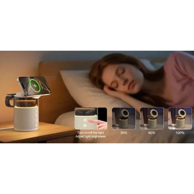 Premium iPhone 5-in-1 Magnetic Wireless Charging Station, 15W Fast-Charge Stand with Bluetooth Speaker, Night Light & Multi-Device Support