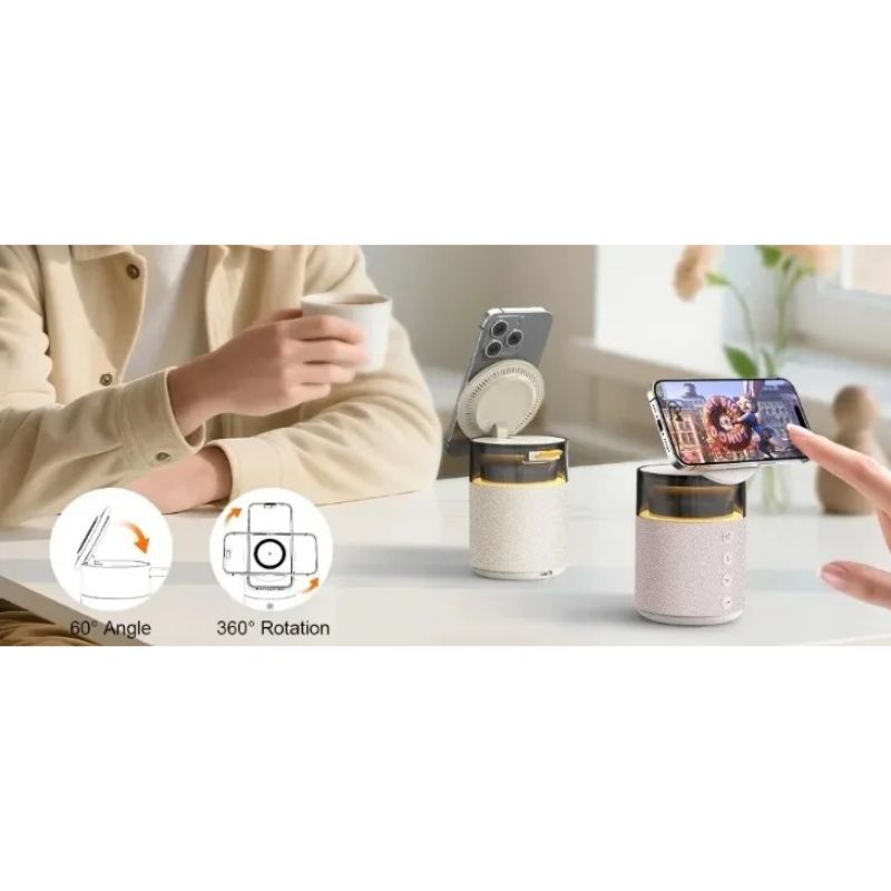 Premium iPhone 5-in-1 Magnetic Wireless Charging Station, 15W Fast-Charge Stand with Bluetooth Speaker, Night Light & Multi-Device Support