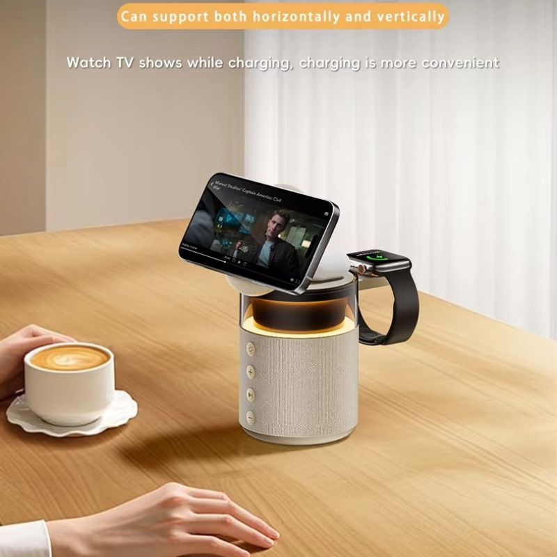 Premium iPhone 5-in-1 Magnetic Wireless Charging Station, 15W Fast-Charge Stand with Bluetooth Speaker, Night Light & Multi-Device Support