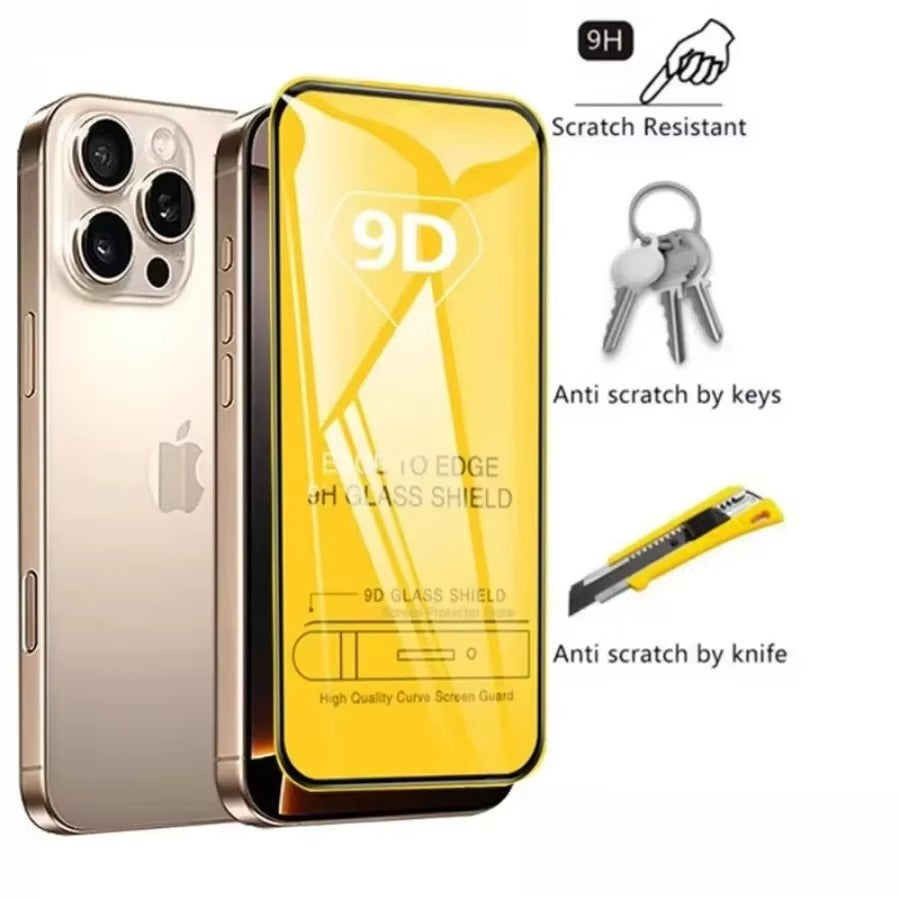 Premium iPhone 9D Tempered Glass Screen Protector – Clear HD Front Protection, Anti-Fingerprint, Anti-Scratch & Shatter-Resistant Protective Glass