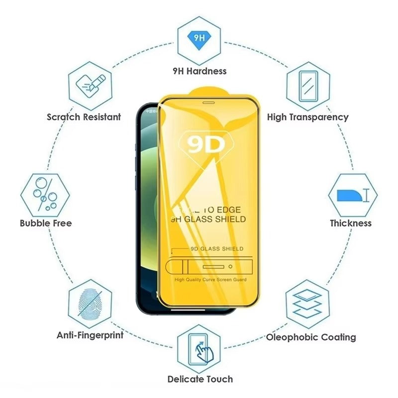 Premium iPhone 9D Tempered Glass Screen Protector – Clear HD Front Protection, Anti-Fingerprint, Anti-Scratch & Shatter-Resistant Protective Glass