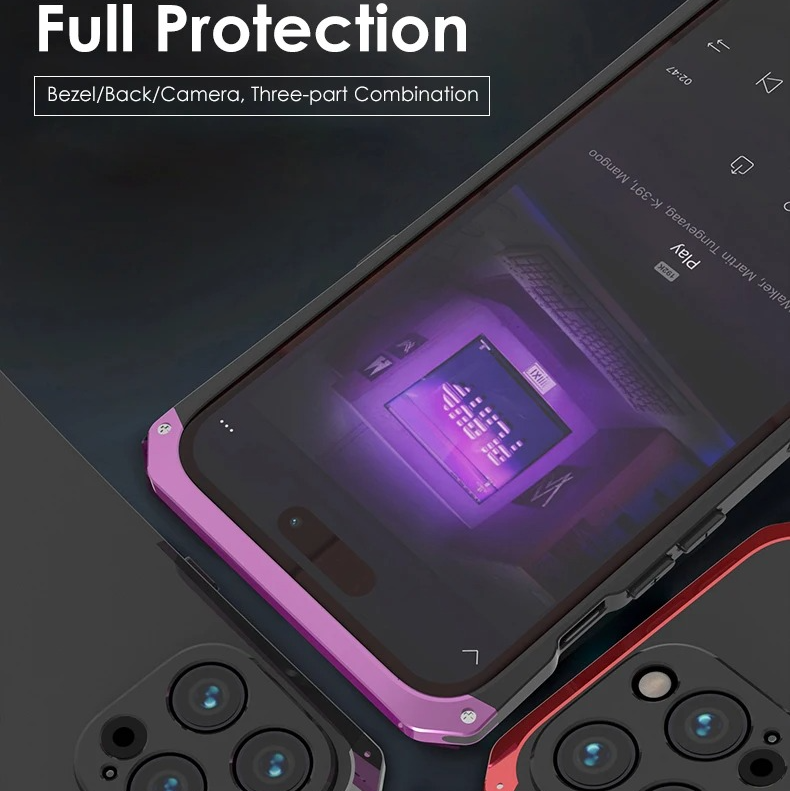 Premium iPhone Aluminum Metal Case — Anti-Collision Frame with Silicone Back Cover, Shockproof Slim Design, Water-Resistant Anti-Fingerprint Protection