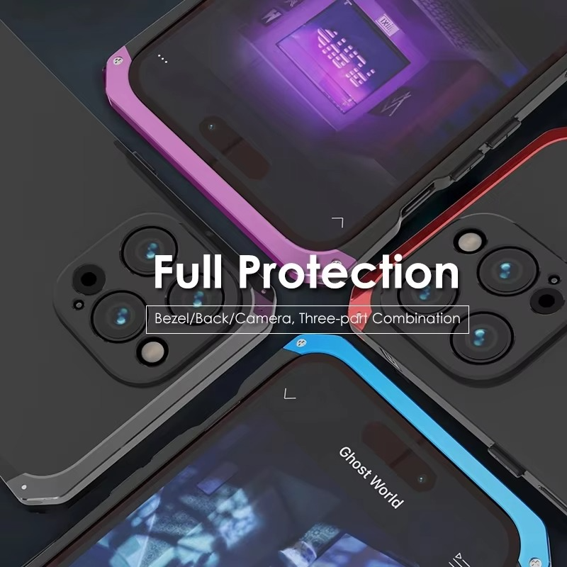 Premium iPhone Aluminum Metal Case — Anti-Collision Frame with Silicone Back Cover, Shockproof Slim Design, Water-Resistant Anti-Fingerprint Protection