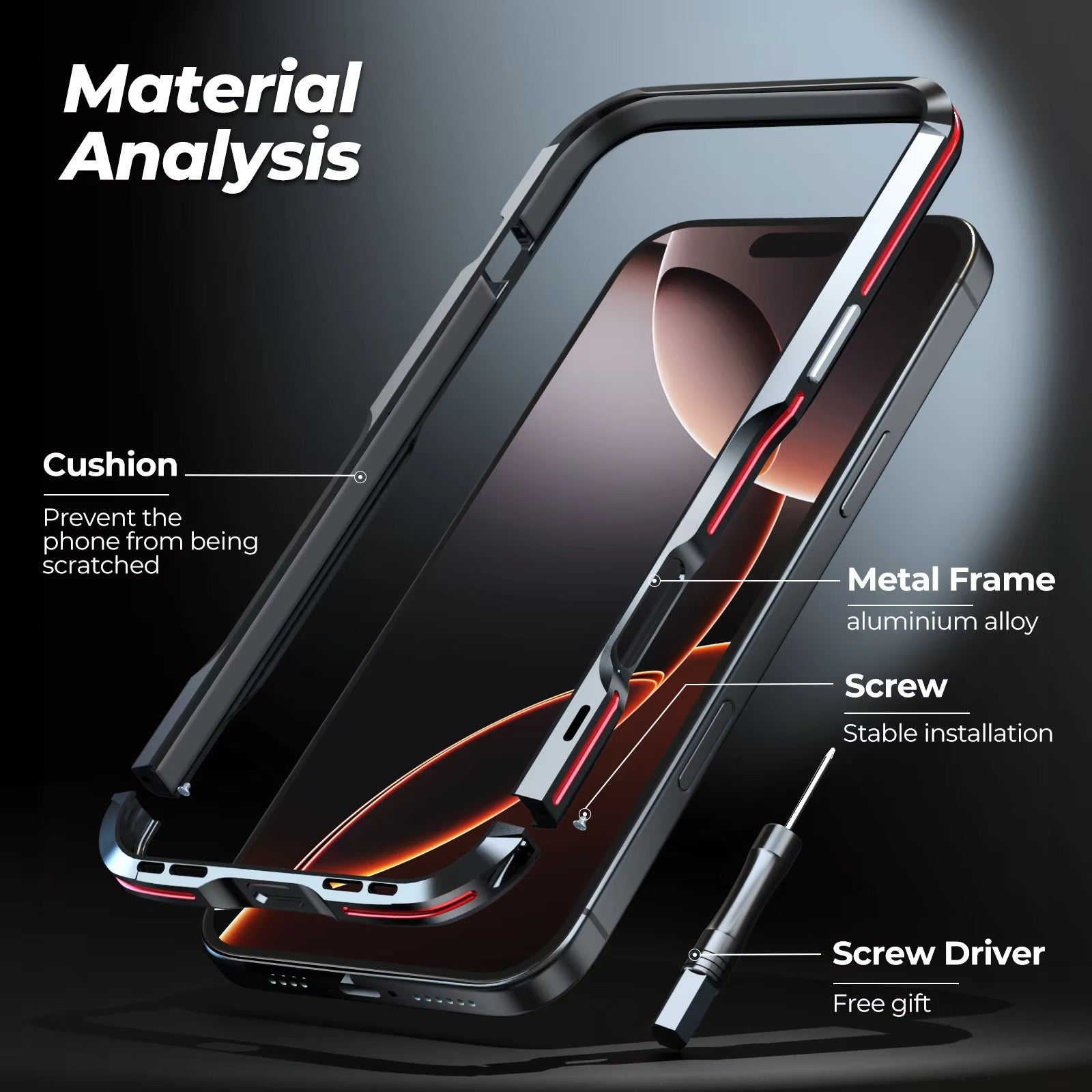 Premium iPhone Case Aluminum Bumper Frame — Metal Lens Protection, Shockproof Durable Phone Shell, Slim Non-Slip Scratch-Resistant Design