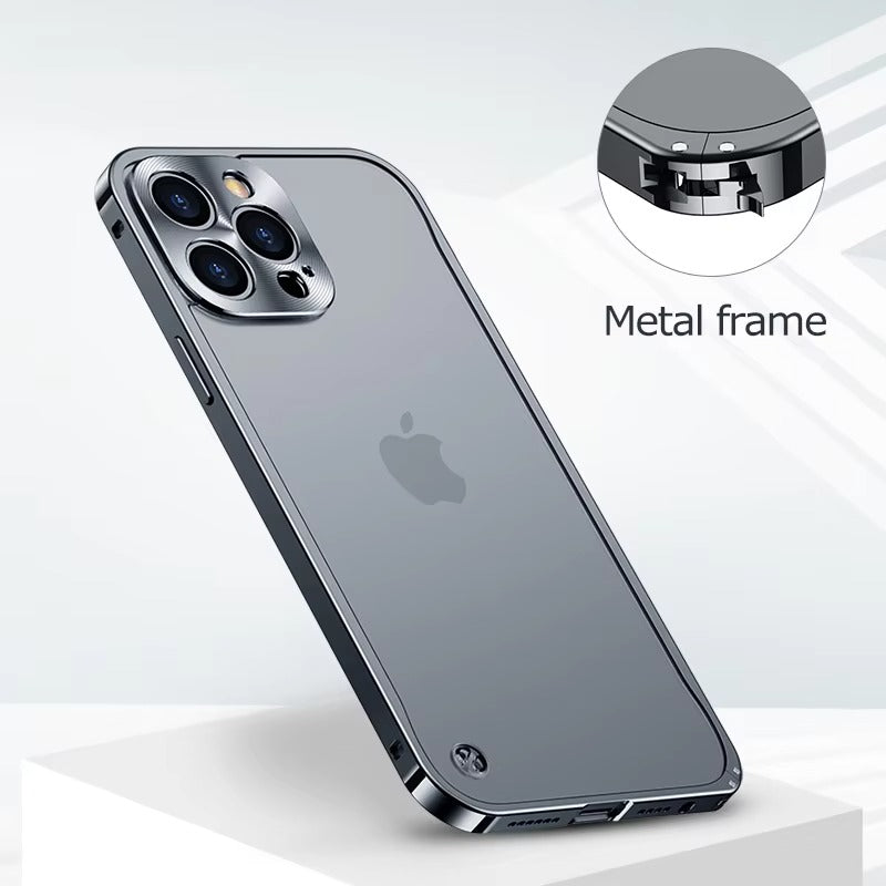 Premium iPhone Case Magnetic Aluminum Alloy Frame — Frosted PC Back Cover, Slim Shockproof Protective Shell, Lightweight Scratch-Resistant Metal Design