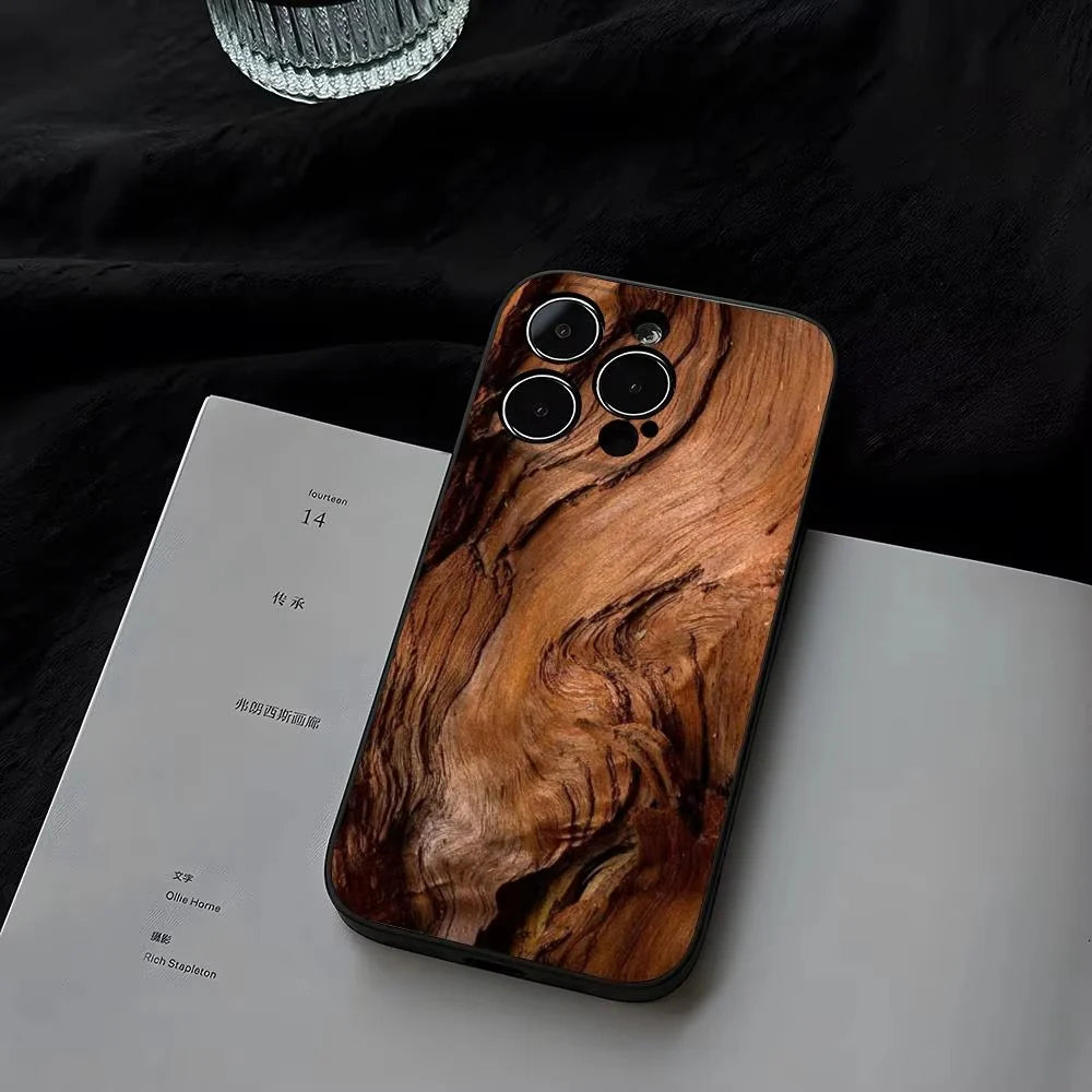 Premium iPhone Case Natural Wood Back Cover — Slim Silicone Frame, Lightweight Full Coverage Design, Stylish Shock-Resistant Protection with Smooth Finish