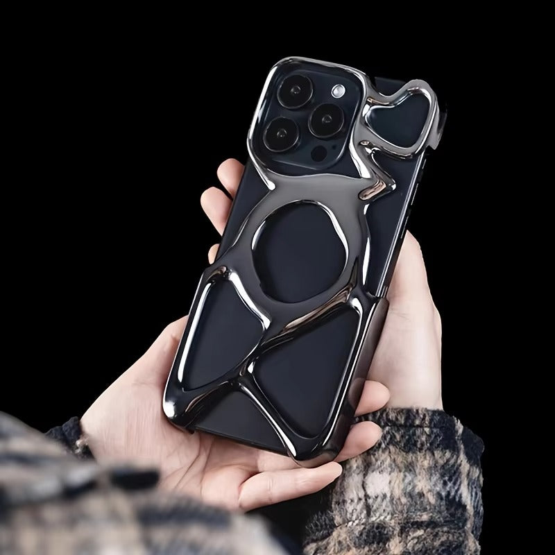 Premium iPhone Case — Hollow Electroplated Magnetic Cover with Shockproof Tough PC Design & Silver Plated Protective Frame