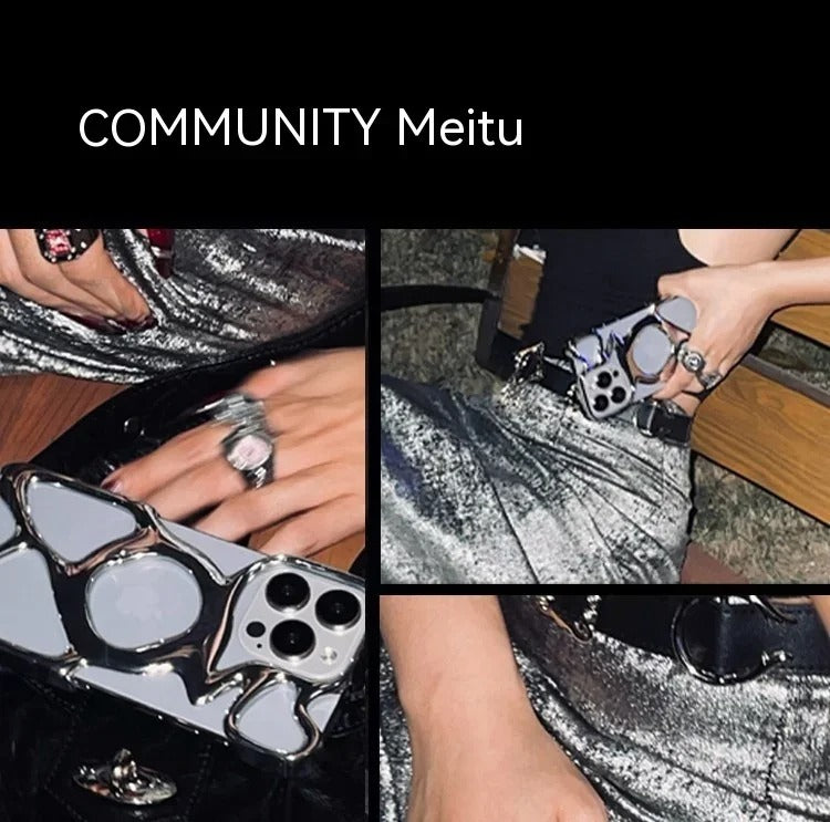 Premium iPhone Case — Hollow Electroplated Magnetic Cover with Shockproof Tough PC Design & Silver Plated Protective Frame