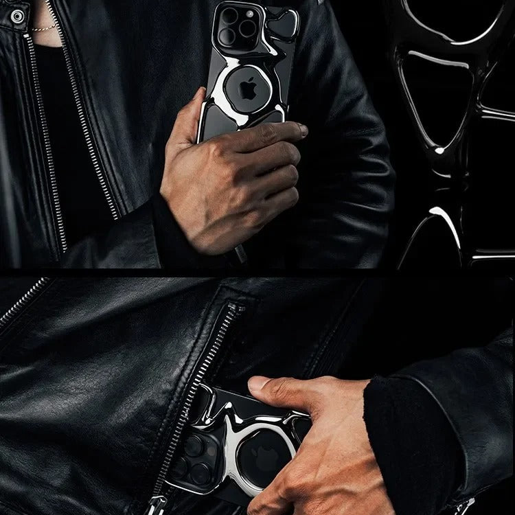 Premium iPhone Case — Hollow Electroplated Magnetic Cover with Shockproof Tough PC Design & Silver Plated Protective Frame