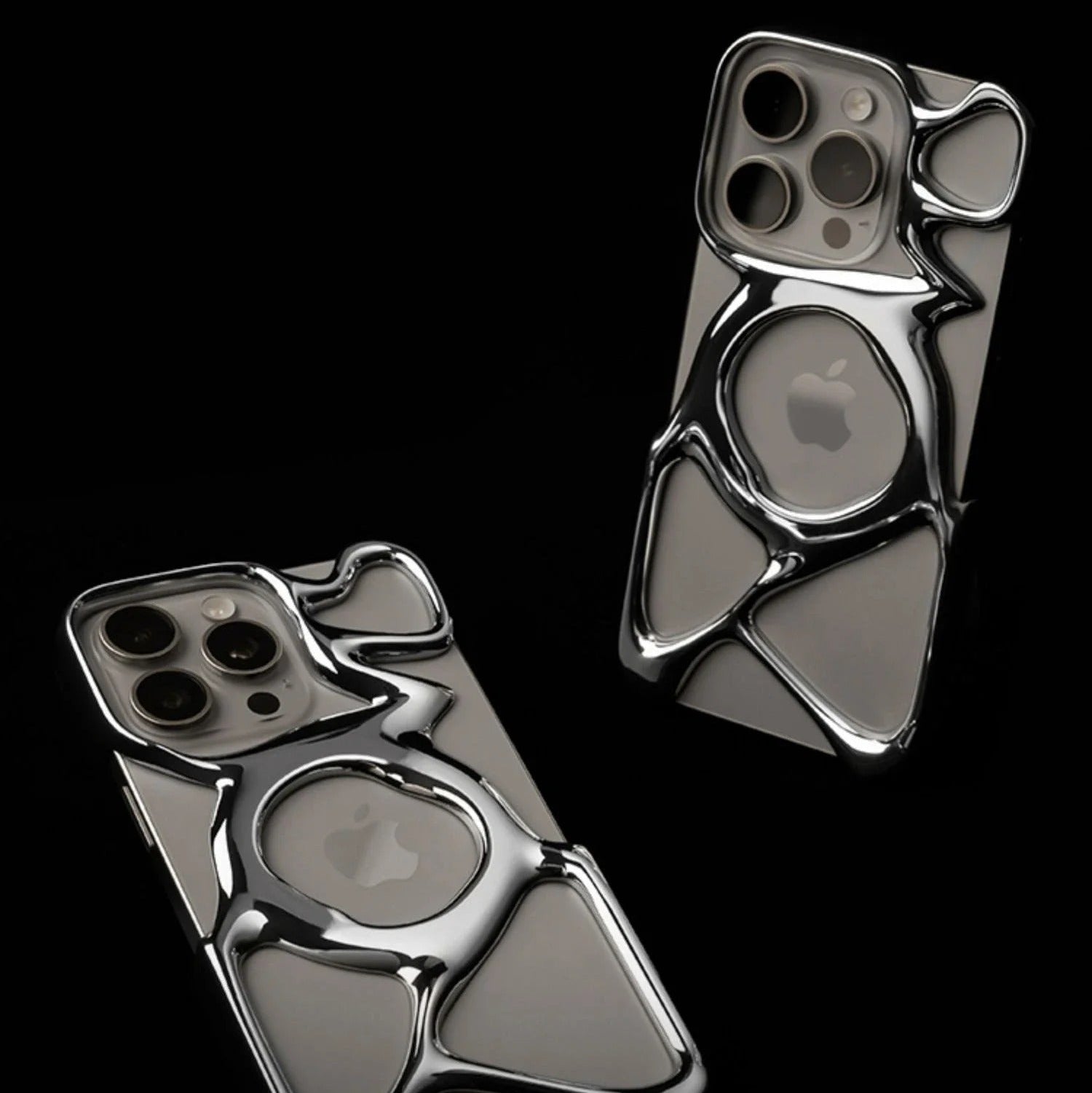Premium iPhone Case — Hollow Electroplated Magnetic Cover with Shockproof Tough PC Design & Silver Plated Protective Frame