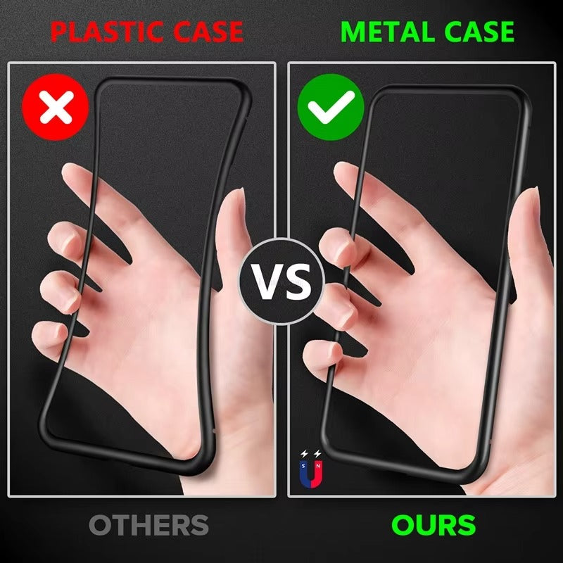 Premium iPhone Case — Magnetic Double-Sided Glass Cover with Privacy-Protecting Metal Frame and Shockproof Design