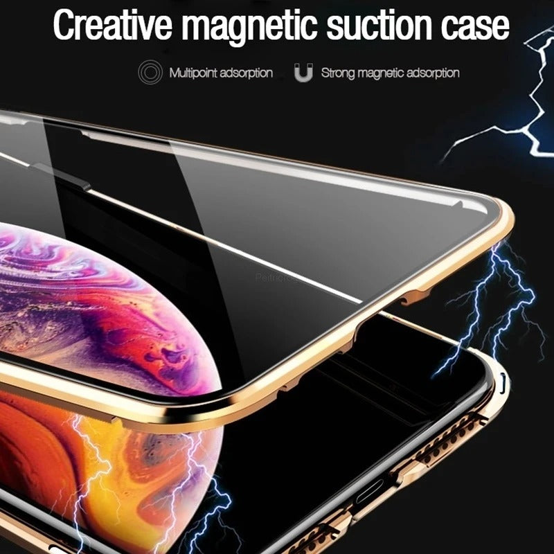 Premium iPhone Case — Magnetic Double-Sided Glass Cover with Privacy-Protecting Metal Frame and Shockproof Design
