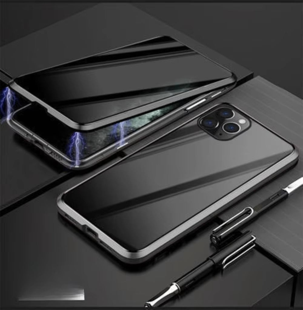 Premium iPhone Case — Magnetic Double-Sided Glass Cover with Privacy-Protecting Metal Frame and Shockproof Design