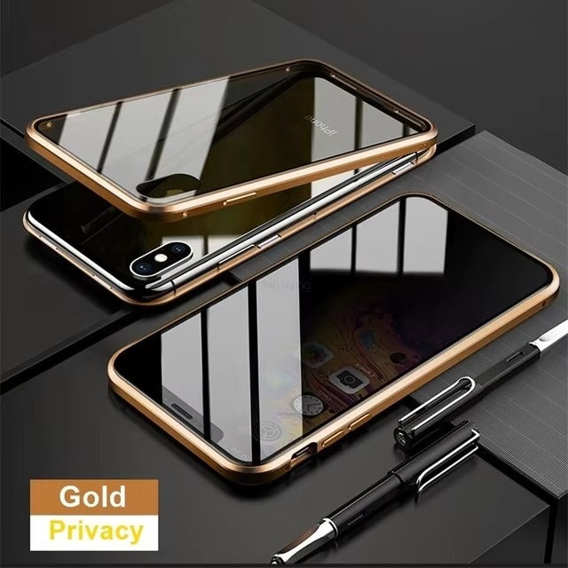 Premium iPhone Case — Magnetic Double-Sided Glass Cover with Privacy-Protecting Metal Frame and Shockproof Design