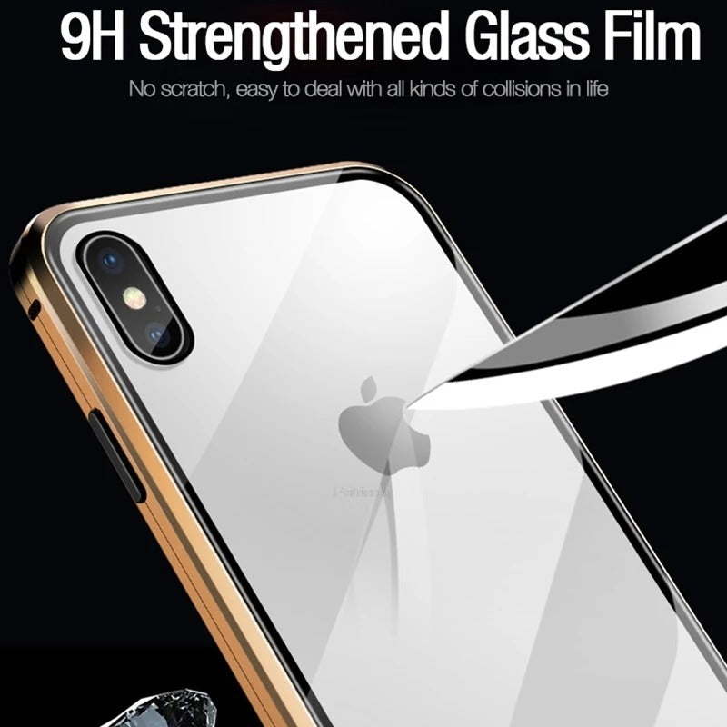 Premium iPhone Case — Magnetic Double-Sided Glass Cover with Privacy-Protecting Metal Frame and Shockproof Design