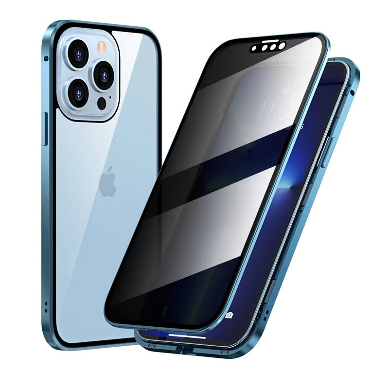 Premium iPhone Case — Magnetic Double-Sided Glass Cover with Privacy-Protecting Metal Frame and Shockproof Design