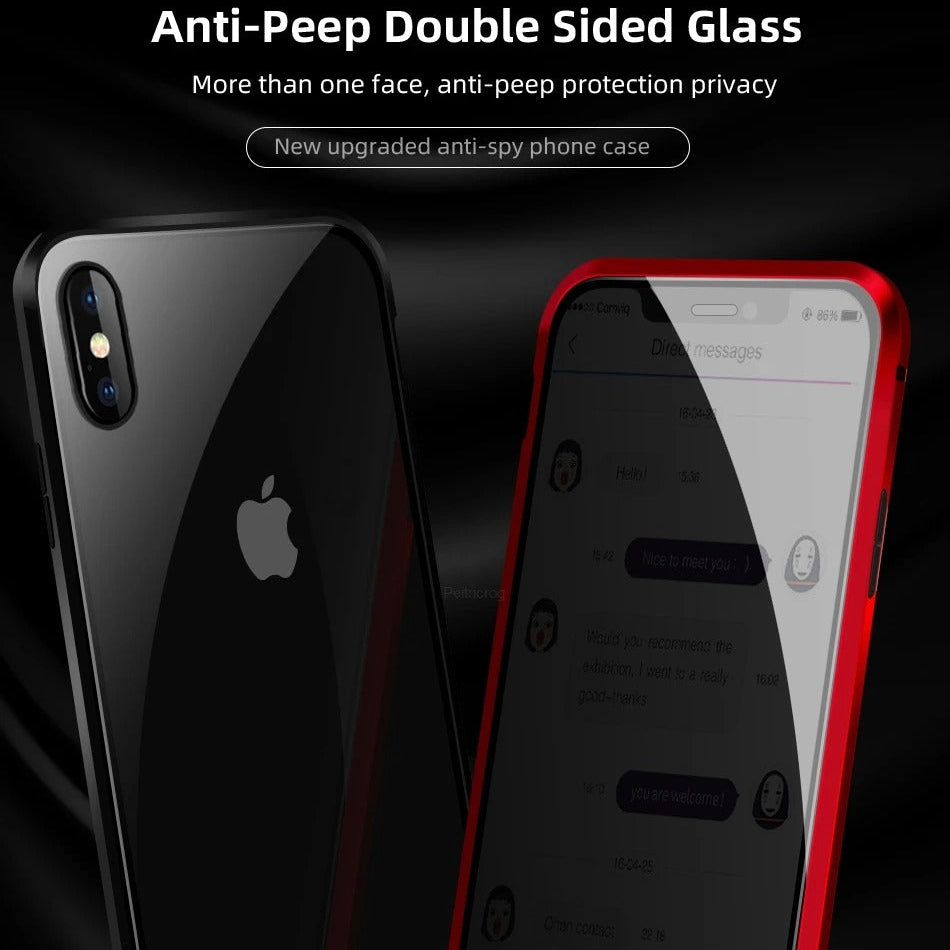 Premium iPhone Case — Magnetic Double-Sided Glass Cover with Privacy-Protecting Metal Frame and Shockproof Design