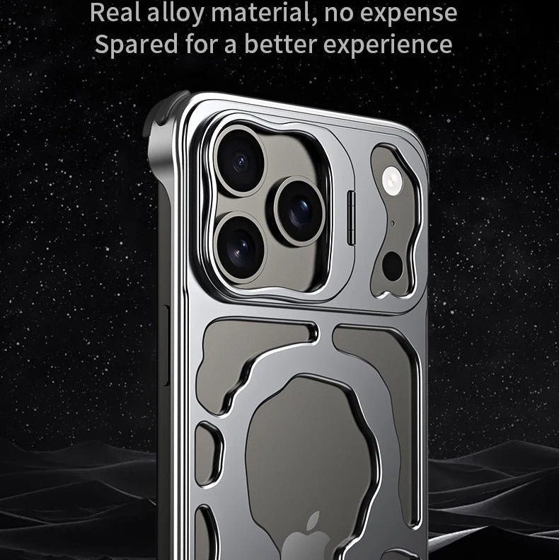 Premium iPhone Case — Magnetic Hollow Metal Cover with Breathable Heat-Dissipating Design and Built-In Stand Bracket