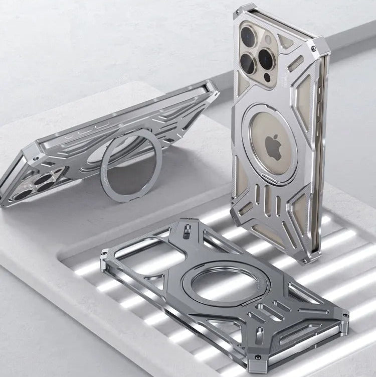 Premium iPhone Case — Magnetic Metal Protective Cover with Invisible Kickstand, Heavy-Duty Anti-Fall Design, Matte Anti-Fingerprint Finish & Non-Slip Grip