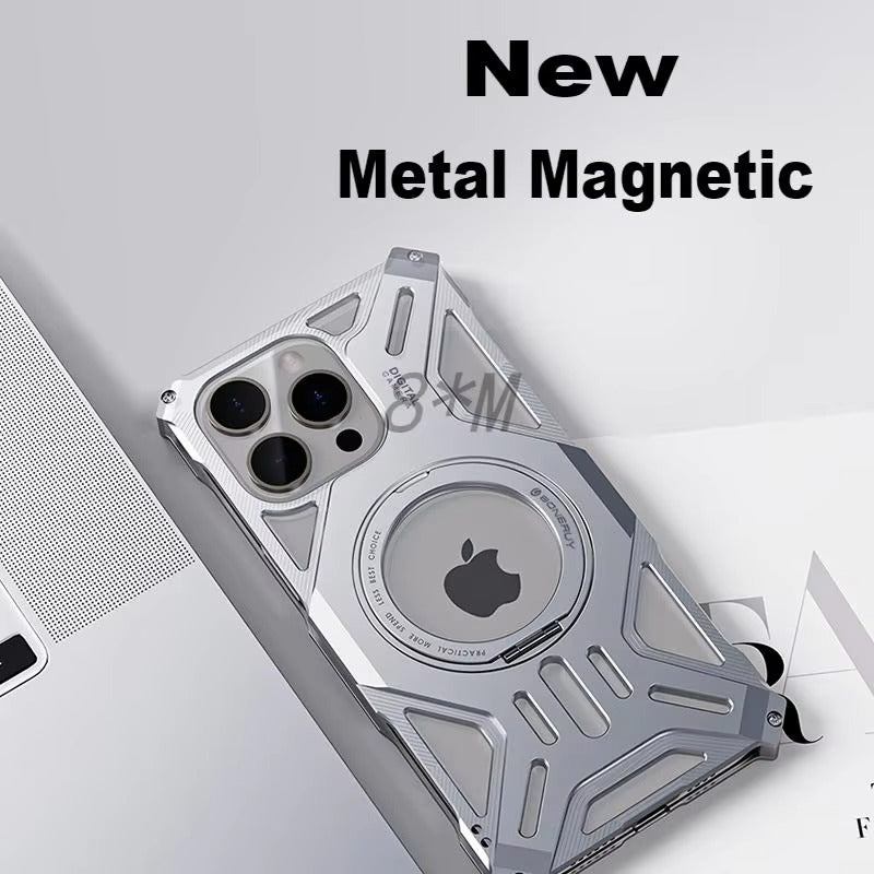 Premium iPhone Case — Magnetic Metal Protective Cover with Invisible Kickstand, Heavy-Duty Anti-Fall Design, Matte Anti-Fingerprint Finish & Non-Slip Grip