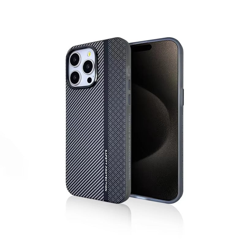 Premium iPhone Case — Matte Carbon Fiber Magnetic Cover with Shockproof Airbag Corners, Anti-Fingerprint Anti-Scratch Hybrid Protection & Metal Camera Frame