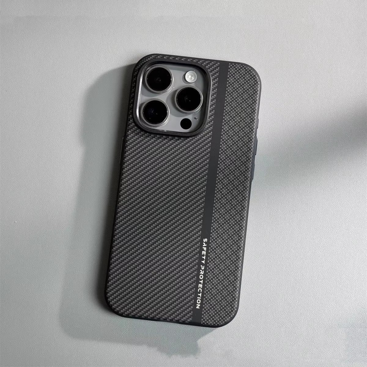 Premium iPhone Case — Matte Carbon Fiber Magnetic Cover with Shockproof Airbag Corners, Anti-Fingerprint Anti-Scratch Hybrid Protection & Metal Camera Frame