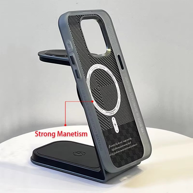 Premium iPhone Case — Matte Carbon Fiber Magnetic Cover with Shockproof Airbag Corners, Anti-Fingerprint Anti-Scratch Hybrid Protection & Metal Camera Frame