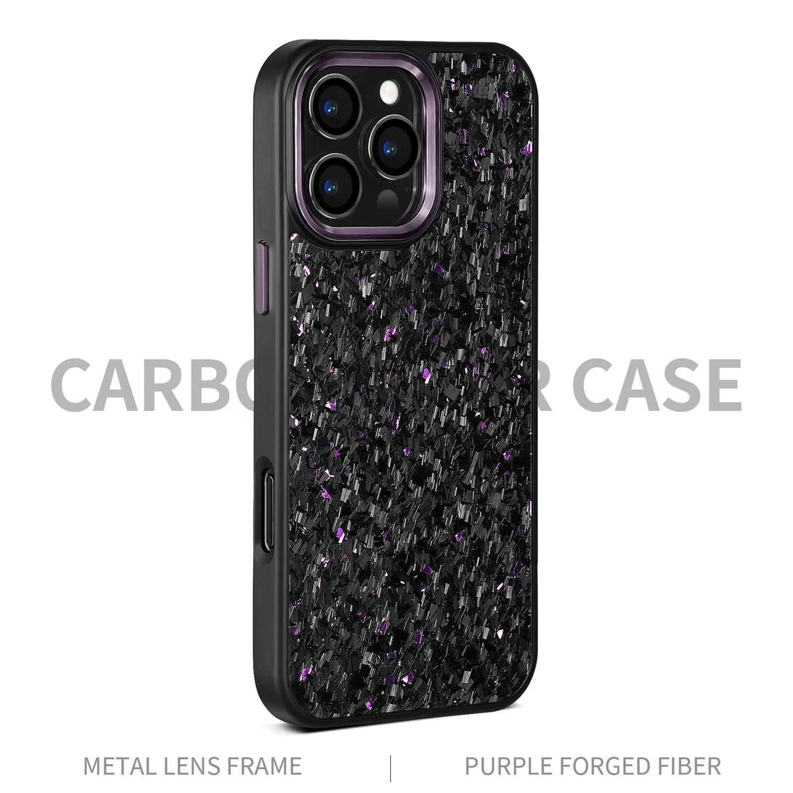 Premium iPhone Case — Real Forged Carbon Fiber MagSafe Cover with Metal Lens & Button Accents, Shockproof Dual-Layer Full-Coverage Lightweight Design