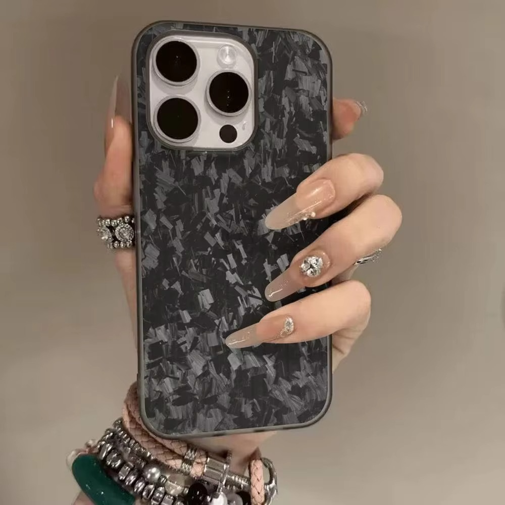 Premium iPhone Case — Real Forged Carbon Fiber MagSafe Cover with Metal Lens & Button Accents, Shockproof Dual-Layer Full-Coverage Lightweight Design