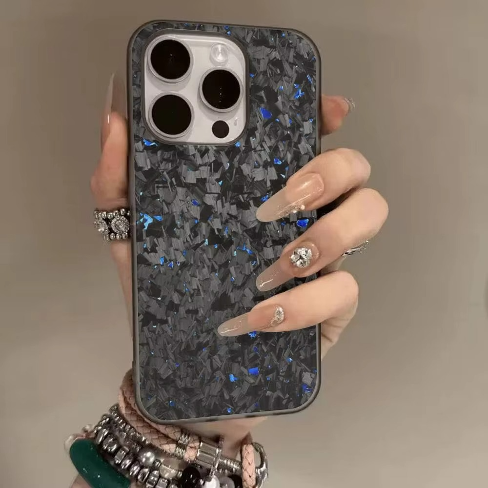 Premium iPhone Case — Real Forged Carbon Fiber MagSafe Cover with Metal Lens & Button Accents, Shockproof Dual-Layer Full-Coverage Lightweight Design