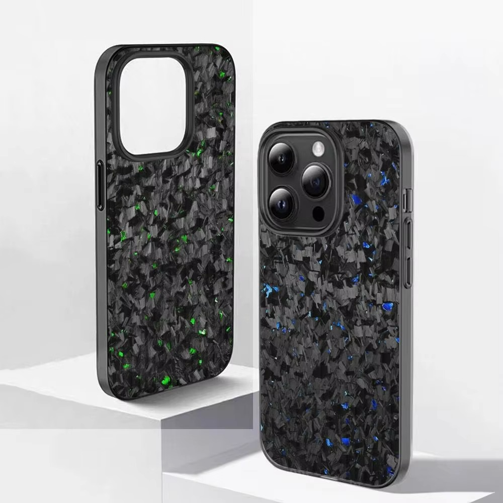 Premium iPhone Case — Real Forged Carbon Fiber MagSafe Cover with Metal Lens & Button Accents, Shockproof Dual-Layer Full-Coverage Lightweight Design