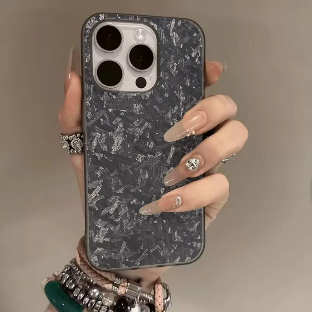 Premium iPhone Case — Real Forged Carbon Fiber MagSafe Cover with Metal Lens & Button Accents, Shockproof Dual-Layer Full-Coverage Lightweight Design