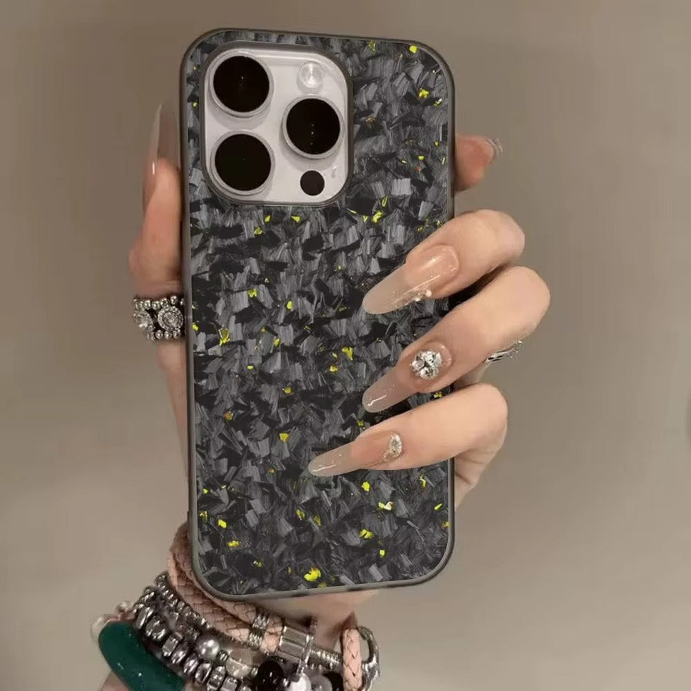 Premium iPhone Case — Real Forged Carbon Fiber MagSafe Cover with Metal Lens & Button Accents, Shockproof Dual-Layer Full-Coverage Lightweight Design