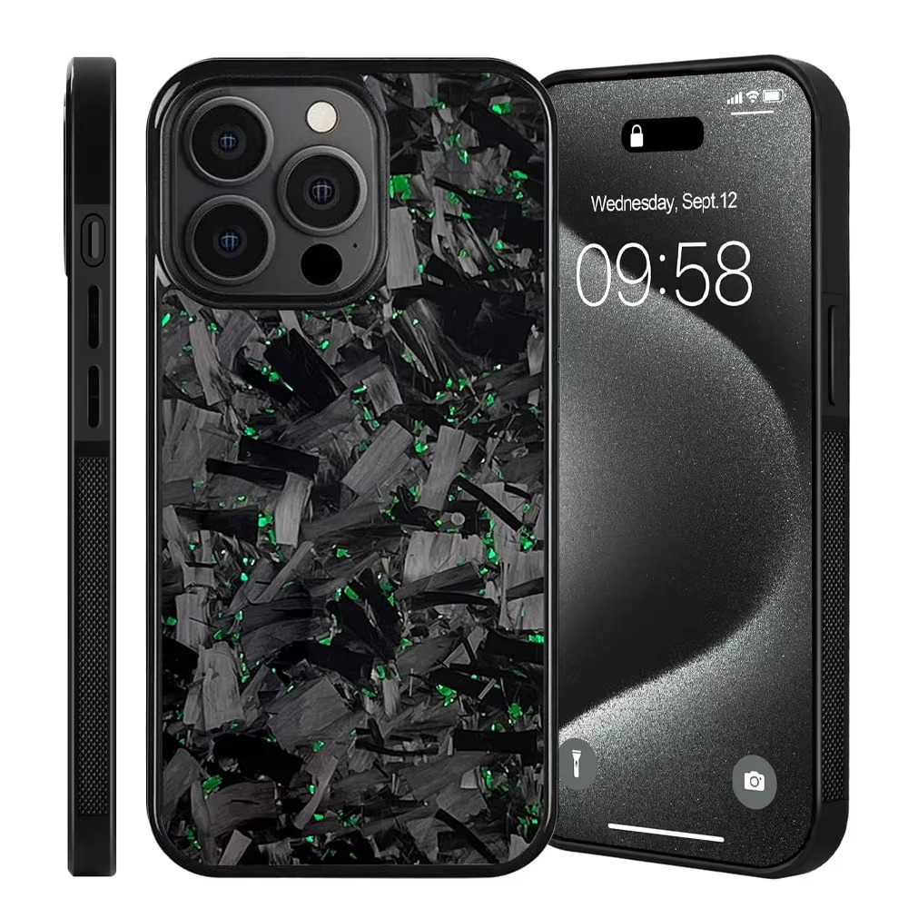 Premium iPhone Case — Real Glossy Forged Carbon Fiber Full-Coverage Magnetic Cover with MagSafe Support & Textured TPU Hybrid Design