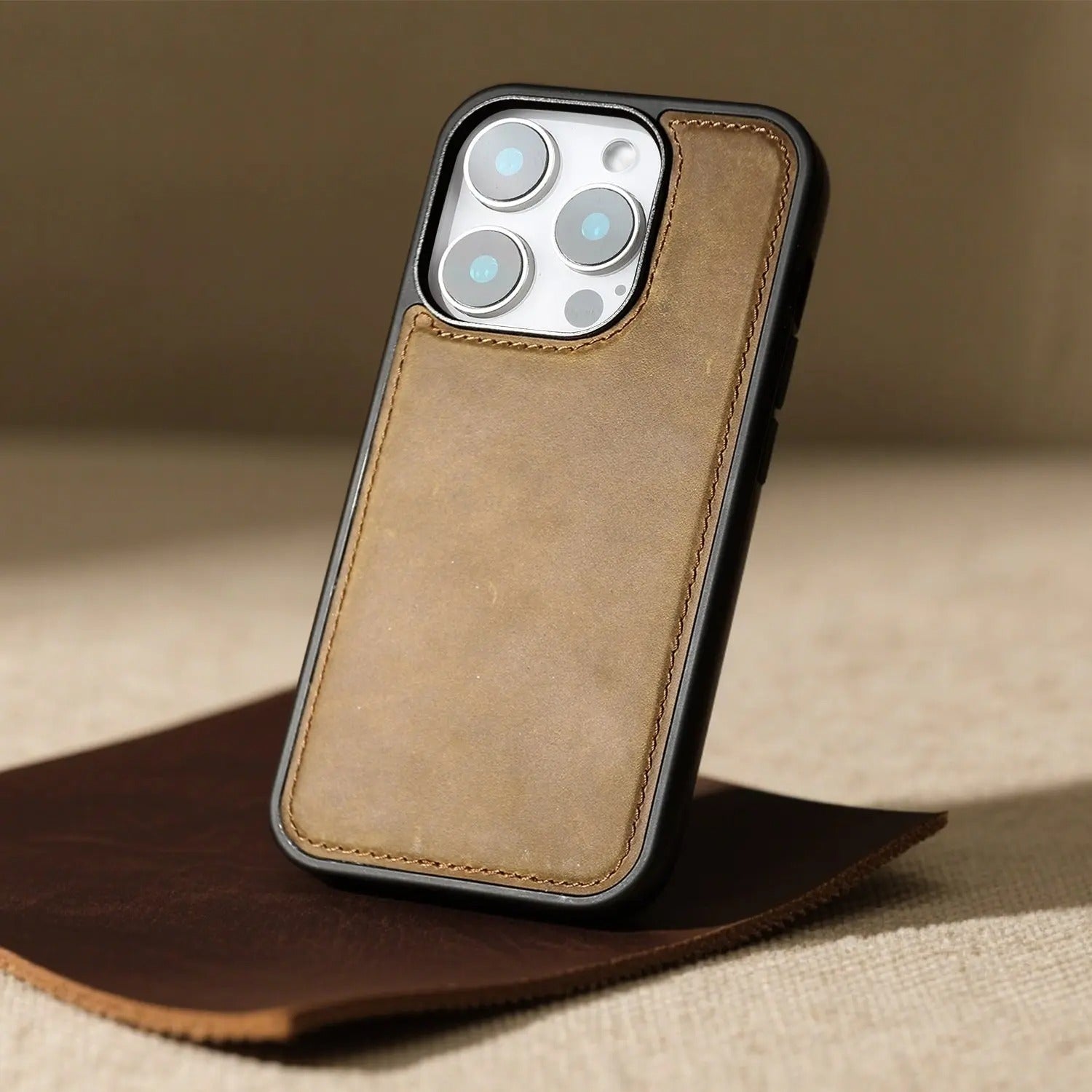 Premium iPhone Case — Vintage Crazy Horse Genuine Leather Magnetic Cover with Full-Coverage Shockproof Protection, Anti-Scratch Non-Slip Retro Design