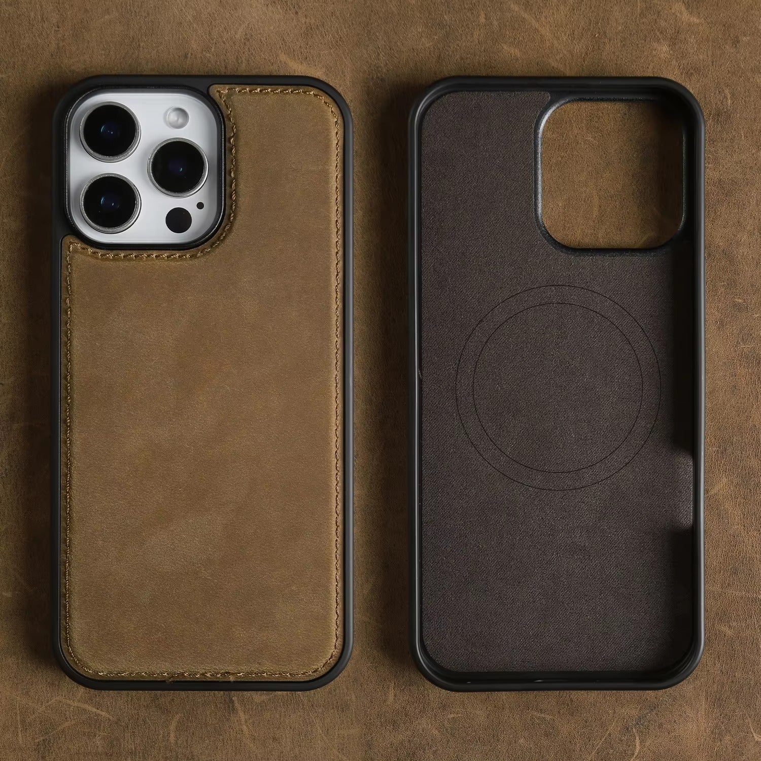 Premium iPhone Case — Vintage Crazy Horse Genuine Leather Magnetic Cover with Full-Coverage Shockproof Protection, Anti-Scratch Non-Slip Retro Design