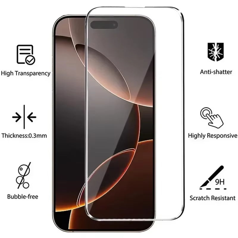 Premium iPhone Full Cover Tempered Glass Screen Protector – Clear HD Front Protection, Anti-Fingerprint, Anti-Scratch & Shatter-Resistant Protective Glass