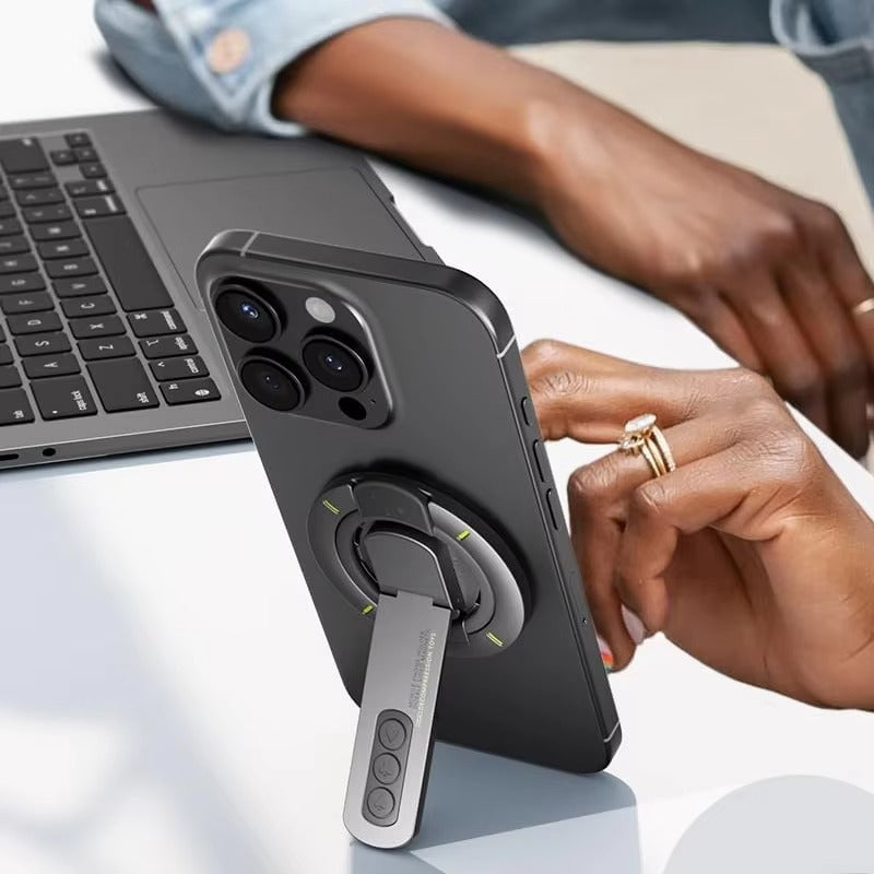 Premium iPhone MagSafe Phone Grip Stand, 3-in-1 Magnetic Finger Ring Holder with Double-Sided Aluminum Design for Secure Grip & Hands-Free Viewing