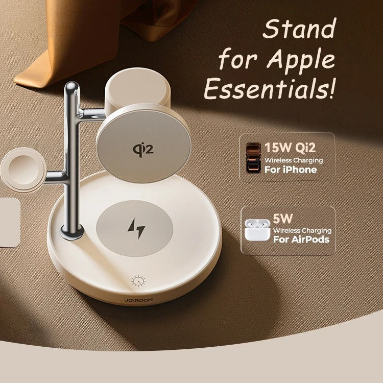 Premium iPhone Qi2 Magnetic Wireless Charging Station, 15W Fast-Charge Stand for Phone, Watch & Earbuds with LED Lamp Design