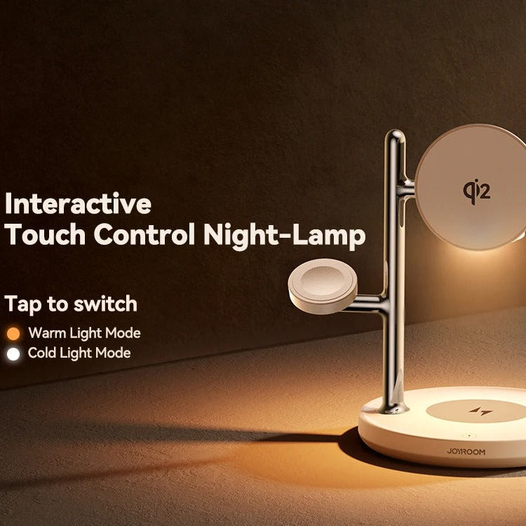 Premium iPhone Qi2 Magnetic Wireless Charging Station, 15W Fast-Charge Stand for Phone, Watch & Earbuds with LED Lamp Design