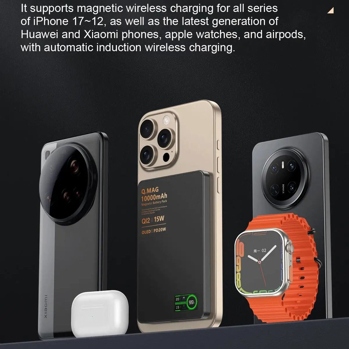 Premium iPhone Qi2 Magnetic Wireless Power Bank, 20W Fast-Charge Metal Portable Battery with Two-Way Wireless Charging Support