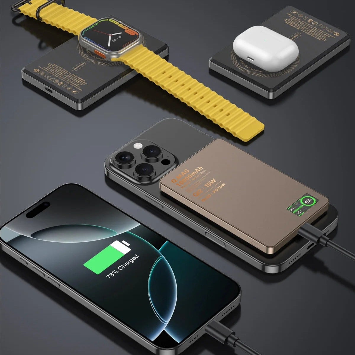 Premium iPhone Qi2 Magnetic Wireless Power Bank, 20W Fast-Charge Metal Portable Battery with Two-Way Wireless Charging Support